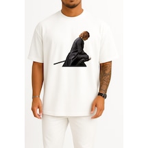 Bahriyeli Collection Oversize Jamie Fraser Outlander Göğüs Baskılı Unisex T-shirt Beyaz