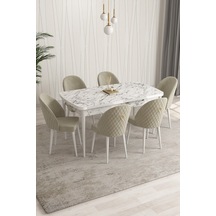 Rovena Modica Beyaz Mermer Desen 80x132 Açılabilir Yemek Masası Takımı 6 Adet Sandalye Krem 1505