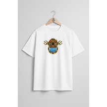 Bahriyeli Collection Oversize Antique Diving Dalgıç Helmet Göğüs Tasarımlı Unisex T-shirt Beyaz