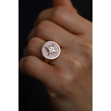 14 Ayar Altın Pembe Sedef Mineli Cetaş Polaris Yuvarlak Yüzük Yzk111345