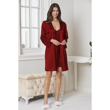 Pierre Cardin 6'lı Kaplı Midi Gecelik Sabahlık Set 6015 Bordo 001