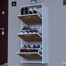 Modilayn West Asma Kapı Önü 52x 116 X26 Cm Lik 3 Düşer Kapak 6 Göz Bölmeli Ayakkabılık Beyaz - Meşe