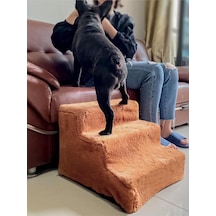 Kedi & Köpek Merdiveni, Fermuarlı 3 Basamak, Sünger, Bej