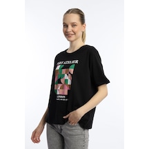 Kadın Art Atelier Baskılı Regular Fit Tişört Siyah