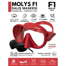 Molys F1 Pro Dalış Maskesi + Antı Fog Buğu Önleyici Film + Dalış Maskesi Kutusu Küçük Yüz Yapısı İçin İdeal Kırmızı