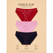 Intive Comfort Desenli Arkası Dantel Detaylı Lacivert/pembe/kırmızı 3'lü Slip Set Çok Renkli