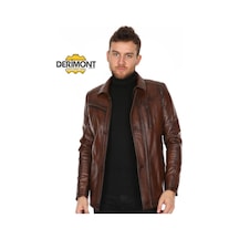 Hakiki Kuzu Derisi Gömlek Yaka Düğmeli Erkek Ceket Ceket Kahverengi Kahve