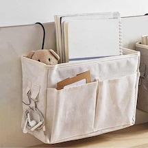 Novahub Universite Yurdu Başucu Caddy, 2 Yan Kancalı Cepler, Beyaz Kumaş, Kullanışlı Depolama, Kolay Kurulum Beyaz