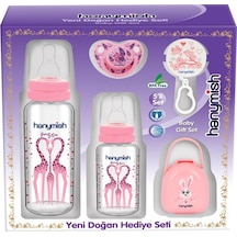 Hanymish Yenidoğan Bebek Cam Biberon Emzik Seti Hediye Seti 5'Li - Pembe - Kız