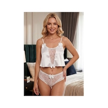 Beyaz Saten Babydoll Takım Çok Renkli