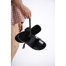 Sur Sandalet El Yapımı Kösele Erkek Deri Bodrum Sandalet Siyah