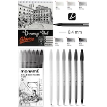 Eskiz Defteri A5 120 Gr 50 Yaprak Monami Plus Pen Su Bazlı Keçeli Kalem Seti 6'lı Grey Tones