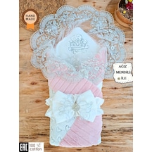 Yenidoğan Unisex Bebek Kundağı & Hastane Çıkışı - Gül Kurusu & Dantelli Dış Kundak Pembe