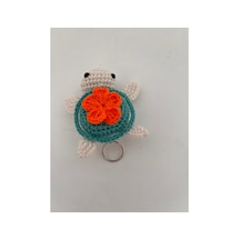 Amigurumi Örgü Kaplumbağa Anahtarlık - El Yapımı Çiçekli Tasarım Turuncu Turuncu