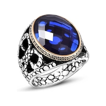 Supertrend Gümüş Mavi Zirkon Taşlı Erkek Yüzük Gümüş