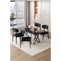 Canisa Jolin Serisi Mdf 90x168 Siyah Mermer Desen Masa Takımı 4antrasit Metal Sandalye Siyah Mermer Desen Masa Sandalyeler Antrasit