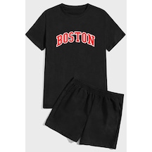Uyguntarz Boston Baskı Şort Takım Siyah