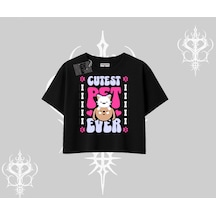 Tarzsokak Best Pet Ever Baskılı Oversize Crop Tshirt Siyah