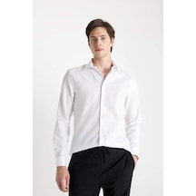 DeFacto Modern Fit Polo Yaka Poplin Uzun Kollu Beyaz Gömlek R4340AZNSWT60
