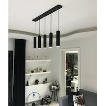 Mylights Retro Rustik Sıralı Masa Üstü Beşli Sarkıt Avize Gu10 Led Ampul. Gün İsigi Dahildir Siyah