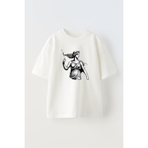 Thewert Unisex Artemis Ancient God Greek Tasarım Baskılı Pamuk Beyaz Oversize T-shirt