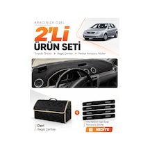 Chevrolet Lacetti 2002-2009 Uyumlu Torpido Örtüsü + Deri Bagaj Çantası + Sticker Seti - Siyah Bej