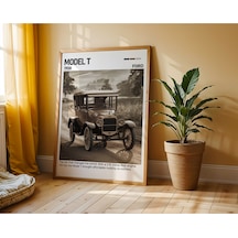 Ford Model T Ahşap Çerçeveli Poster Tablo Otomobil Tarihinin Başlangıcı