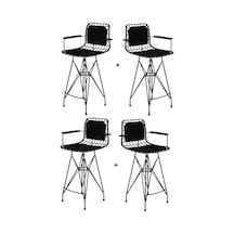 Knsz Kafes Tel Bar Sandalyesi 4 Lü Zengin Syhsyh Kolçaklı Sırt Minderli 75 Cm Oturma Yüksekliği Ofis Cafe Bahçe Mutfak