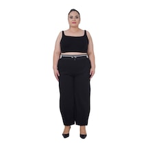 Büyük Beden Kadın Mom Fit Ekstra Battal Beli Lastikli Yüksek Bel Pantolon Siyah