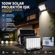 Güneş Enerjili 100w Led Projektör 3 Farklı Işık Dış Mekan