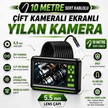 10 Metre Çift Lens Ekranlı Yılan Kamera 5.5mm Lens Sert Kablo
