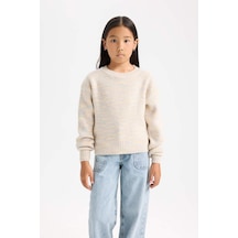 DeFacto Kız Çocuk Oversize Geniş Kalıp Bisiklet Yaka Triko Kazak C9576A824WNPN181 Pembe