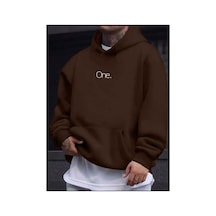 Medinenur One Yazı Baskılı Kapüşonlu Sweatshirt Kahverengi
