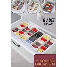 5 Bölmeli Düzenleyici, Saat, Takı, Toka, Çorap, İç Çamaşırı Organizeri 6 Adet Beyaz