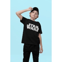 Sevbano Unisex Star Wars Baskılı Yıldız Savaşları Film Çocuk Tişört 1-12 Siyah