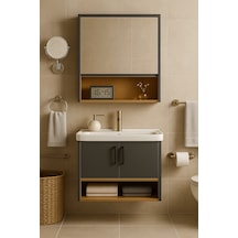 Legna 80 Cm Antrasit&ahşap Banyo Dolabı Takımı Alt Ve Üst Dolap
