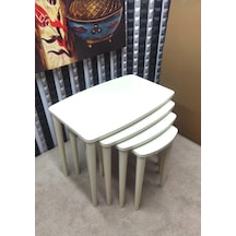 4 Lü Mdf Lam Ahşap Zigon Sehpa Krem