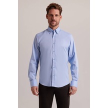 Erkek Mavi Slim Fit Uzun Kol Desenli Gömlek