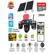 O-kam Ok-336 Premium 4g 12mp Sim Kartlı Solar Panelli Çakarlı 4 Lens 1 Ptz Akıllı Kamera + 64gb Sd Kart Dahil