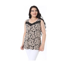 Şans Kadın Büyük Beden Leo Dantel Detaylı Leopar Desenli Kolsuz Bluz 65n38226-leo Leopar