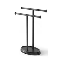Palm Lavabo İçin Havlu Askısı, Serbest Duran Havlu Askısı, İki Kollu Metal Takı Koyma Yeri İle, Siyah, Standart Boyut Cok Renkli