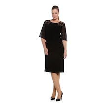 Nidya Moda Büyük Beden Elbise Işli-4066S Siyah