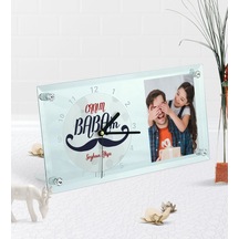 Kişiye Özel Fotoğraflı Canım Babam Masaüstü Cam Saat-8