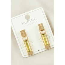 Xuping - 549 - Fermuar Zirkon Taşlı Lüks Çelik - Nazblsmm - Küpe Sarı