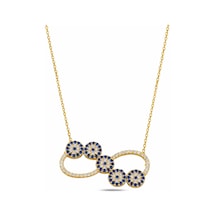 Çekirdekjewelry 925 Ayar Gümüş Nazar Boncuklu Sonsuzluk Kolye Zirkon Taşlı Şık Tasarım Sarı