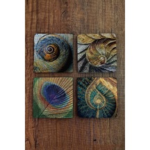 Baskılı Doğal Taş Bardak Altlığı 4'lü Set 10x10x1 Cm Doğal Desenler - Stone Coasters Çok Renkli