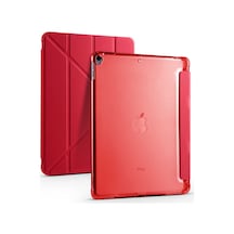 Lexroo İpad 10.2 2021 9.nesil Kılıf Tri Folding Kalem Bölmeli Standlı Kılıf - Kırmızı Silikon