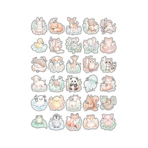 30 Adet Pastel Suluboya Yavru Hayvan Sticker Seti - Defter Laptop Ajanda İçin Çok Renkli