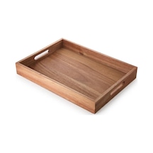 Büyük Boy Akasya Ahşap Sunum Tepsisi 40x30 Cm - Doğal Ahşap Çay, Kahve Ve Kahvaltı Tepsisi, Kulplu Tasarım 15cm