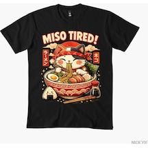 Flood Of Style Miso Tired Ramen Erkek Kadın Tişörtü %100 Pamuklu Tişörtler Kısa Kollu Üstler 0102-3 Siyah